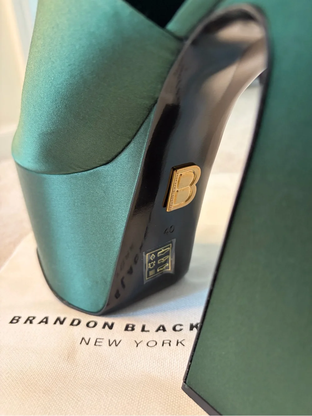 Brandon Blackwood Harlo Mule Platform Heels | NIB | Forest Green | Size 9
